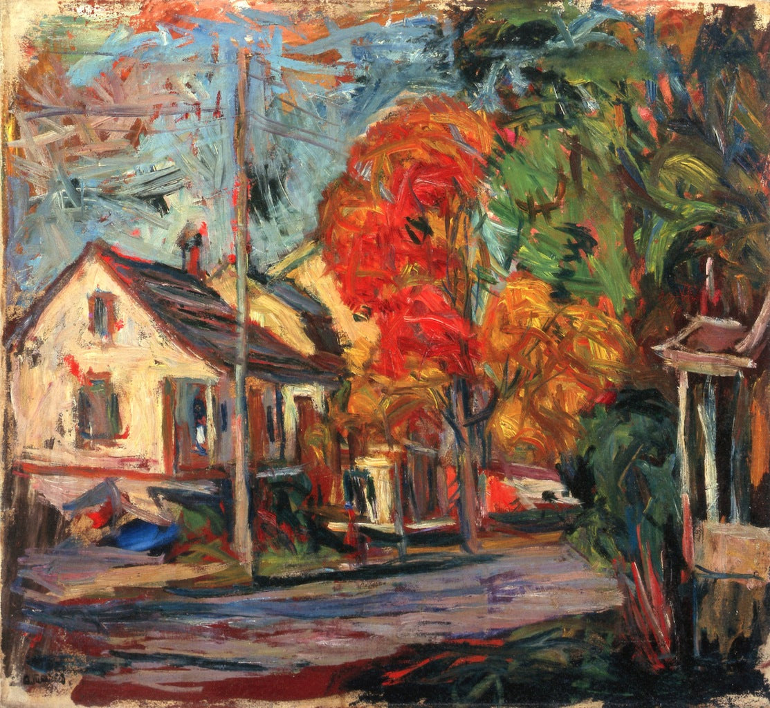 Red Tree, Autumn, vintage artwork by Abraham A. Manievich, 12x8" (A4) Poster