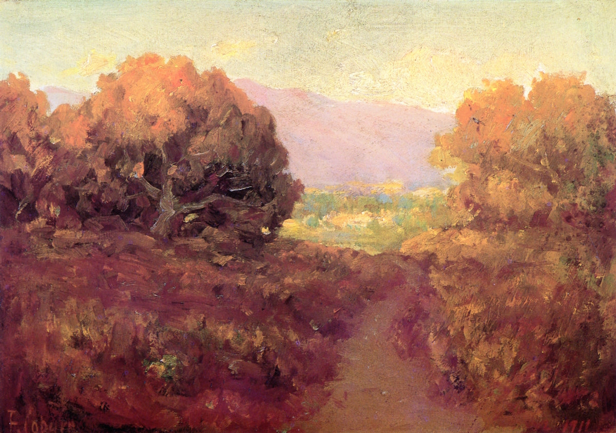 Trees, Pathway, Distant Mountains by Frank Coburn,A3(16x12")Poster