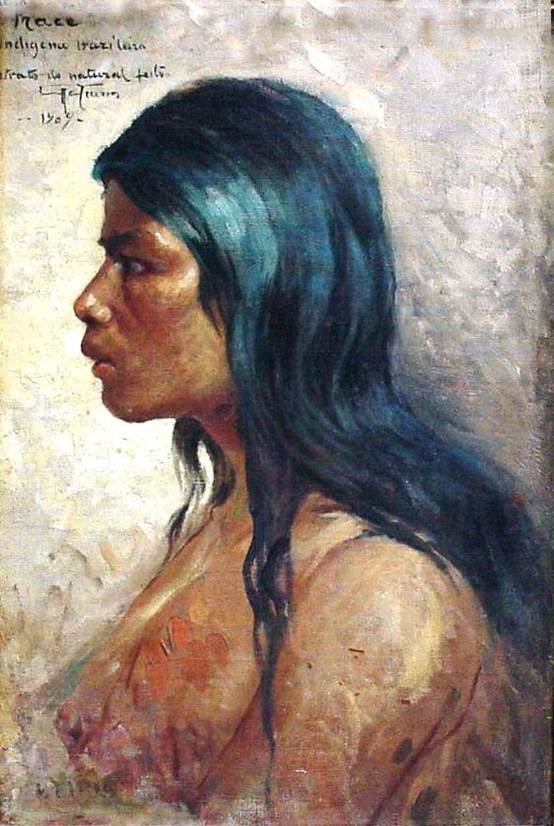 Head of an Indian Girl, vintage artwork by Antonio Parreiras, 12x8" (A4) Poster