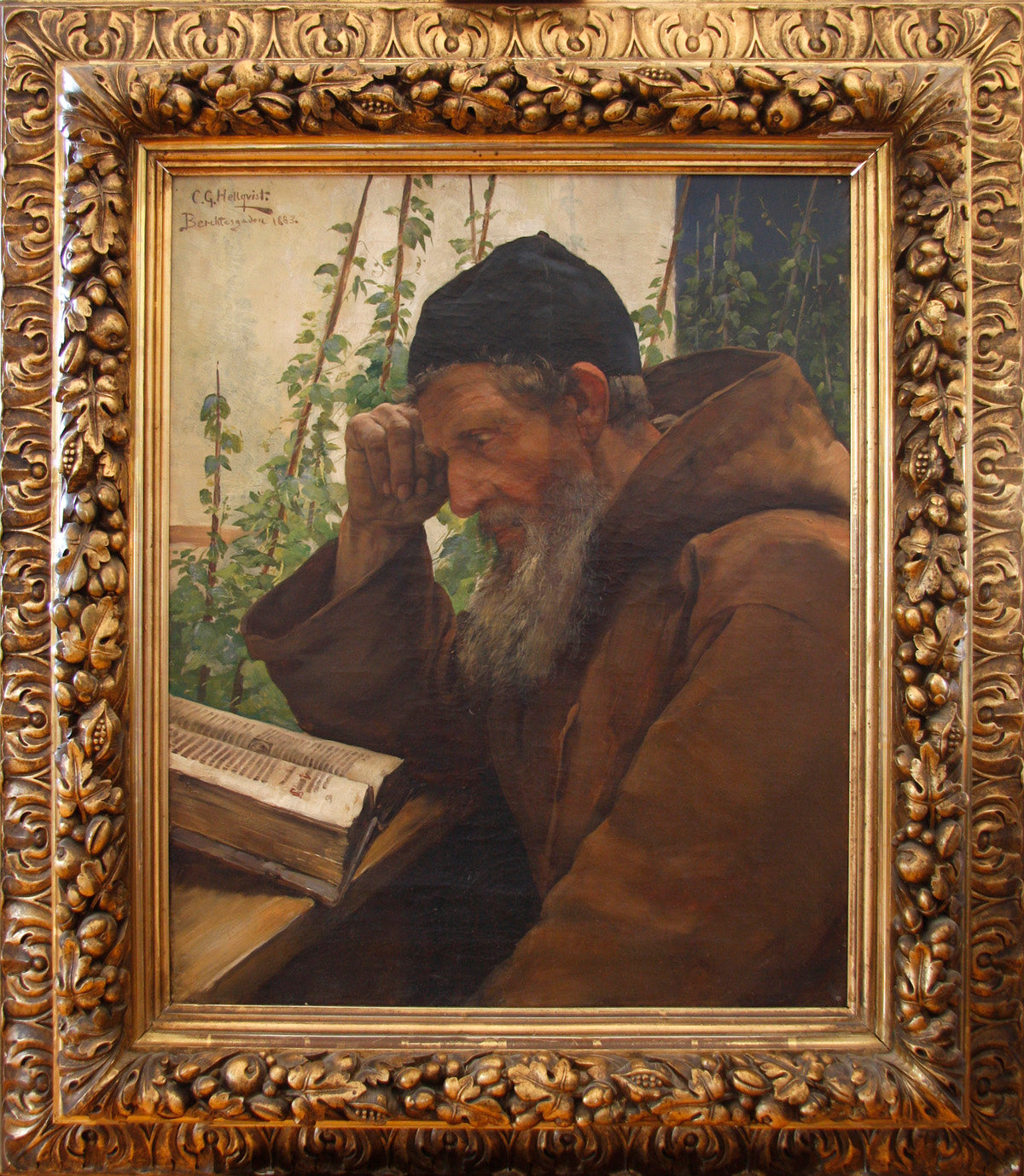 The Monk Studying the Bible, vintage artwork by Carl Gustav Hellqvist, 12x8" (A4) Poster