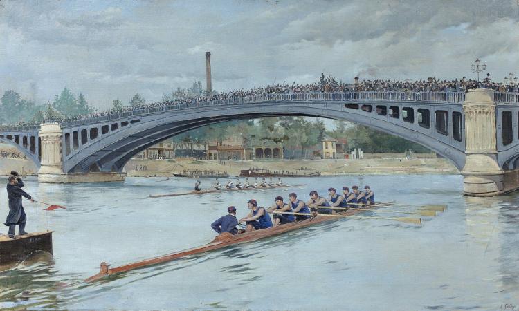 Annual Races at l'Aviron in 1882, vintage artwork by Ferdinand-Joseph Gueldry, 12x8" (A4) Poster