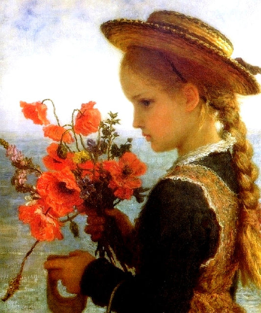 Poppy girl, vintage artwork by Karl Wilhelm Friedrich Bauerle, 12x8" (A4) Poster