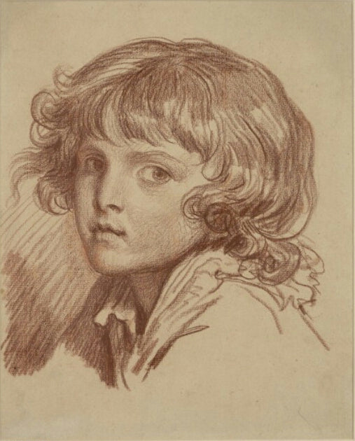 Head of a Boy with Curly hair, vintage artwork by Jean-Baptiste Greuze, 12x8" (A4) Poster