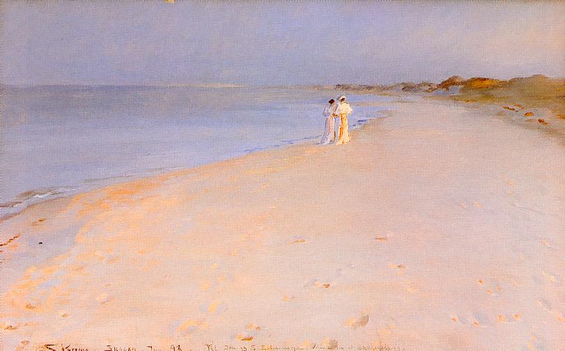 Summer Evening on the Beach, vintage artwork by Peder Severin Kroyer, 12x8" (A4) Poster