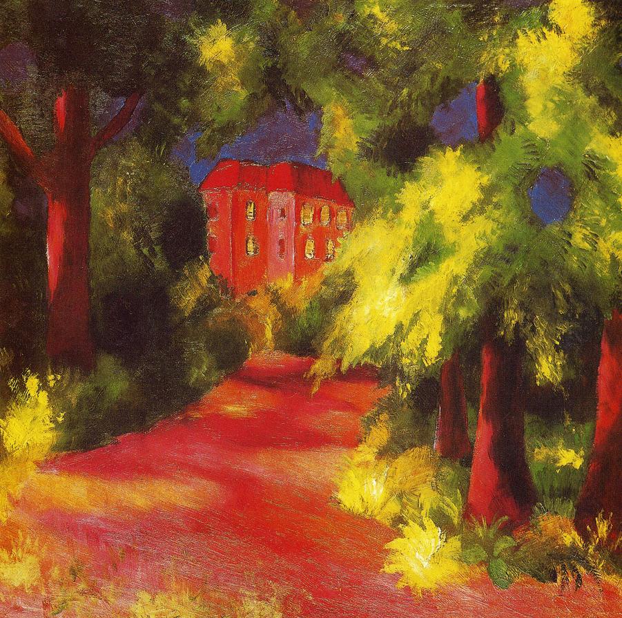 Red House in a Park, vintage artwork by August Macke, 12x8" (A4) Poster