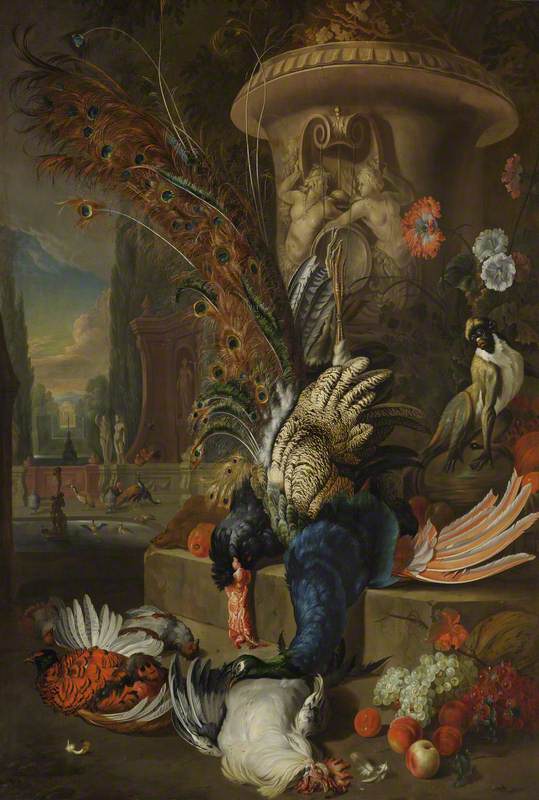 A Stll Life with Poultry and an Urn, vintage artwork by Jan Weenix, 12x8" (A4) Poster