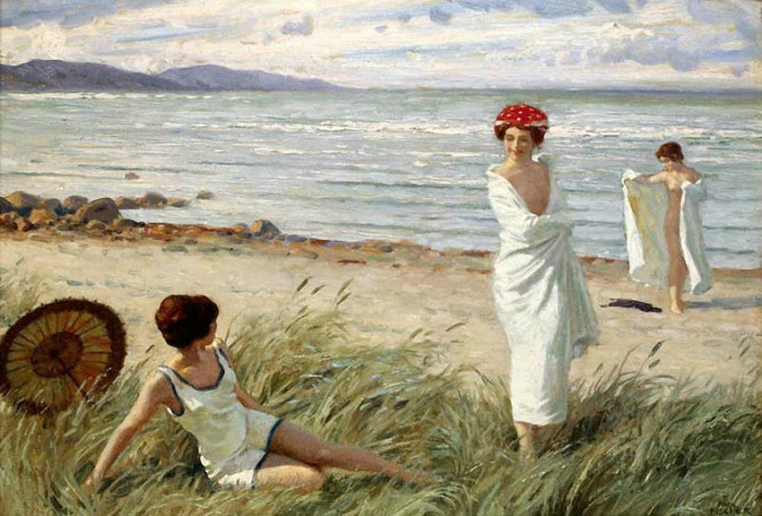 the Swim at Hornbaek Beach, Denmark by Paul-Gustave Fischer,A3(16x12")Poster