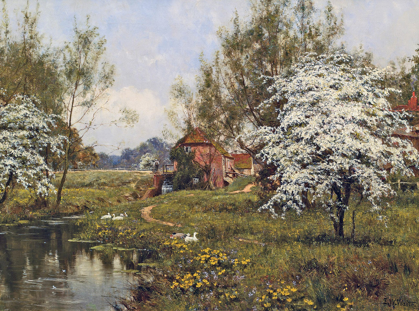 The Mill Cottage in Spring, vintage artwork by Edward Wilkins Waite, 12x8" (A4) Poster