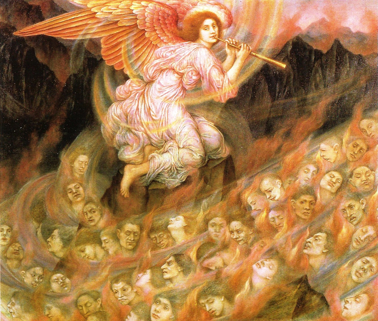 Angel Piping to the Souls in Hell, vintage artwork by Evelyn de Morgan, 12x8" (A4) Poster