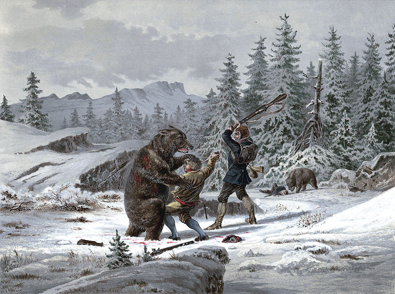 Bear-Hunting, vintage artwork by Johan Fredrik Eckersberg, A3 (16x12") Poster Print