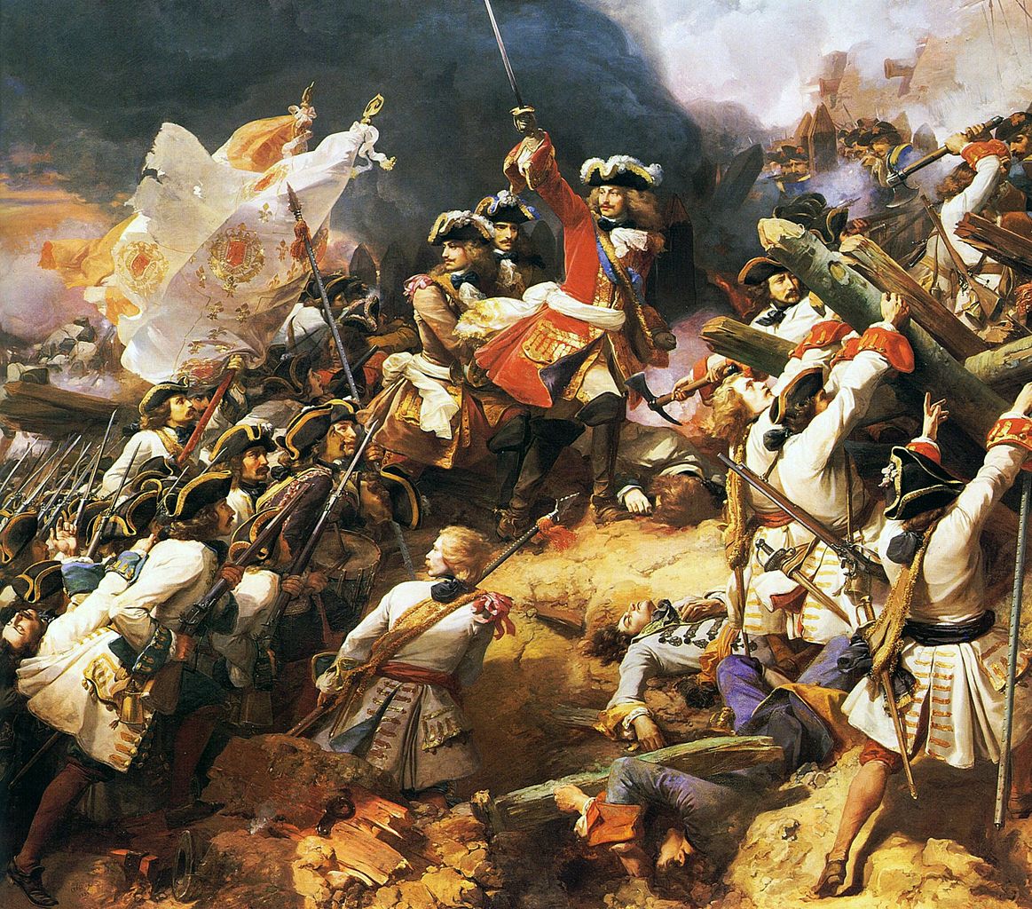The Battle of Denain, 1712, vintage artwork by Jean Alaux, 12x8" (A4) Poster