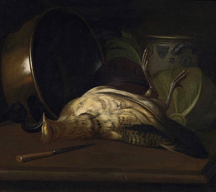 Still life with Game and Kitchenware, vintage artwork by Jakob Samuel Beck, 12x8" (A4) Poster