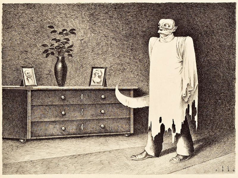 Ghost With Butcher Knife, vintage artwork by Franz Sedlacek, 12x8" (A4) Poster