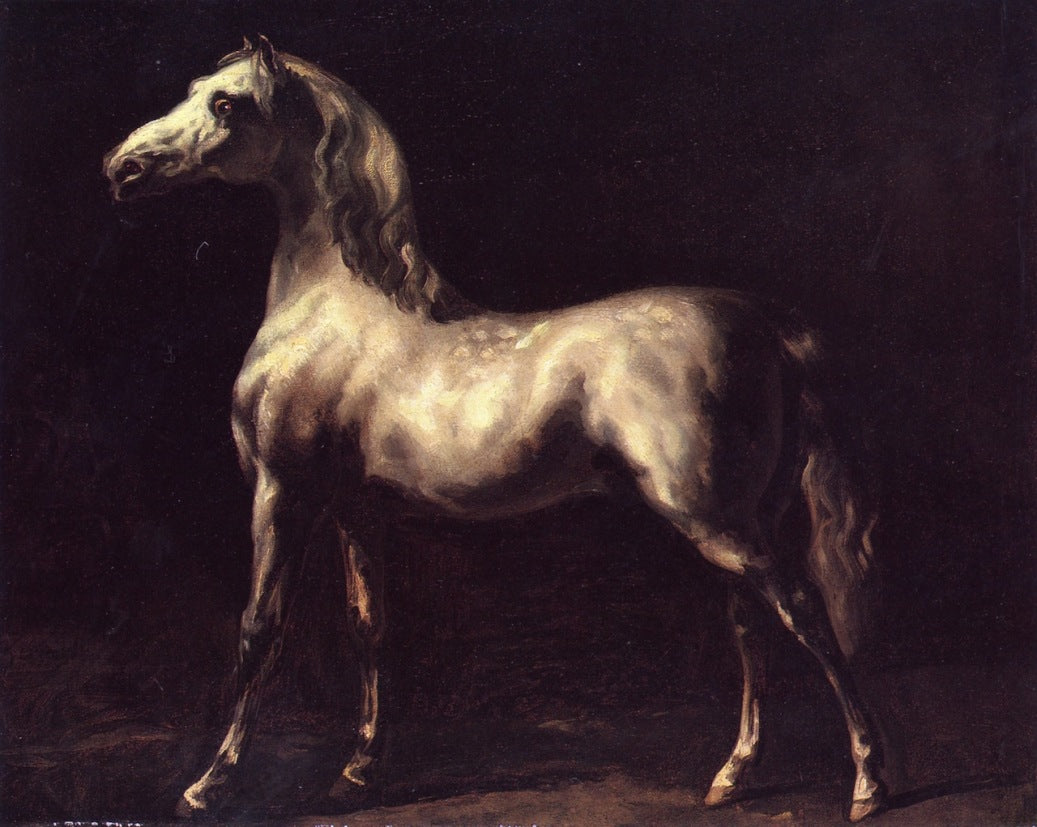 Grey Stallion, vintage artwork by After Theodore Gericault, 12x8" (A4) Poster