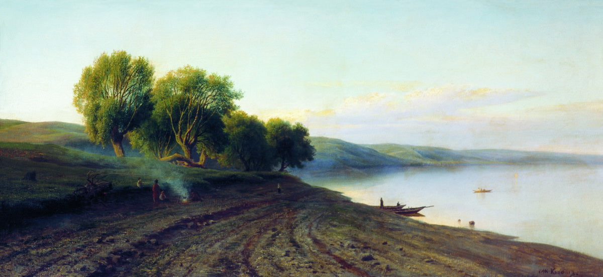The River Bank, vintage artwork by Mikhail Konstantinovich Klodt, 12x8" (A4) Poster