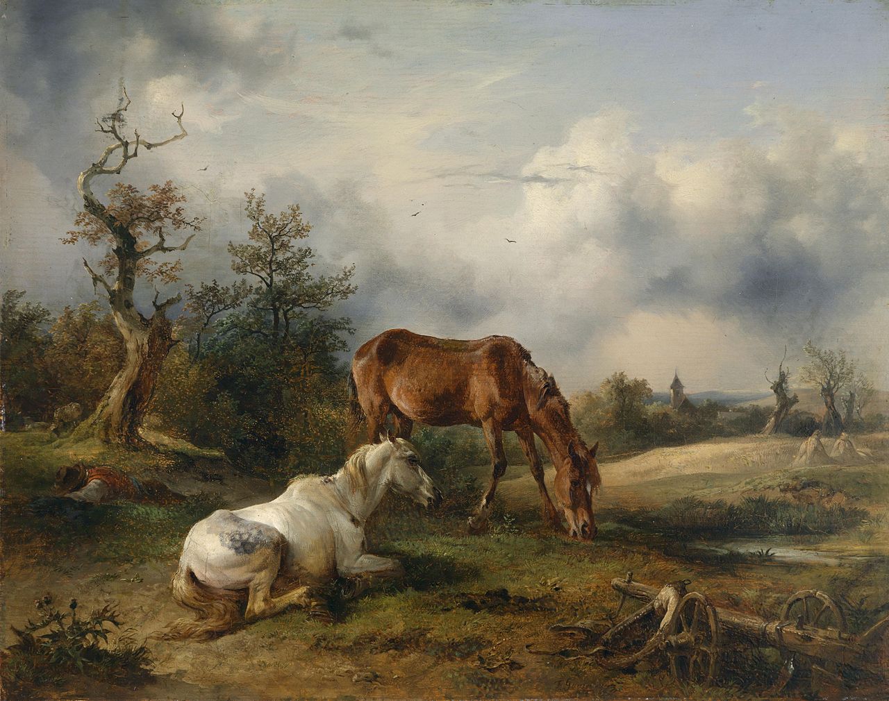 Two Horses on the Pasture, vintage artwork by Friedrich Gauermann, A3 (16x12") Poster Print