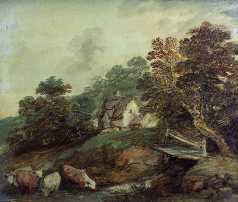 Cattle Watering in a Stream, vintage artwork by Thomas Gainsborough, 12x8" (A4) Poster