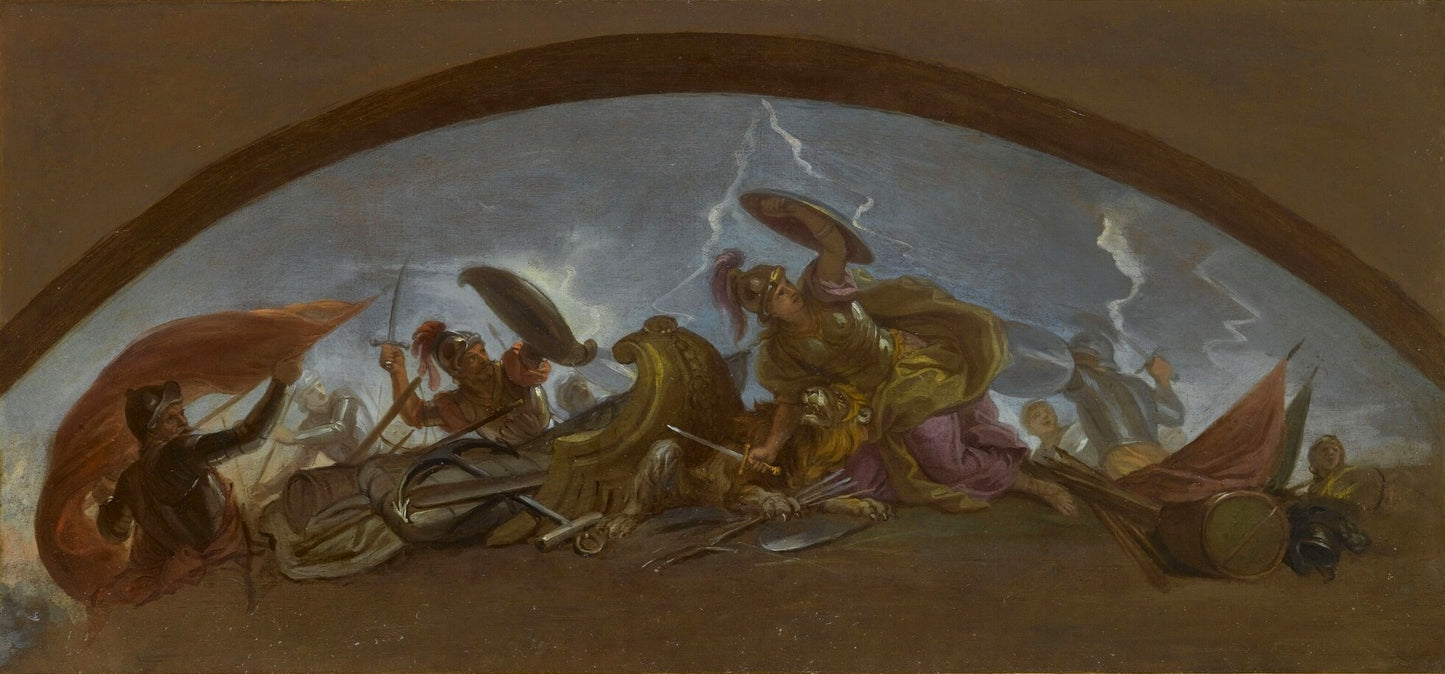 Holland Falling on her Lion (small version), vintage artwork by Charles Le Brun, 12x8" (A4) Poster