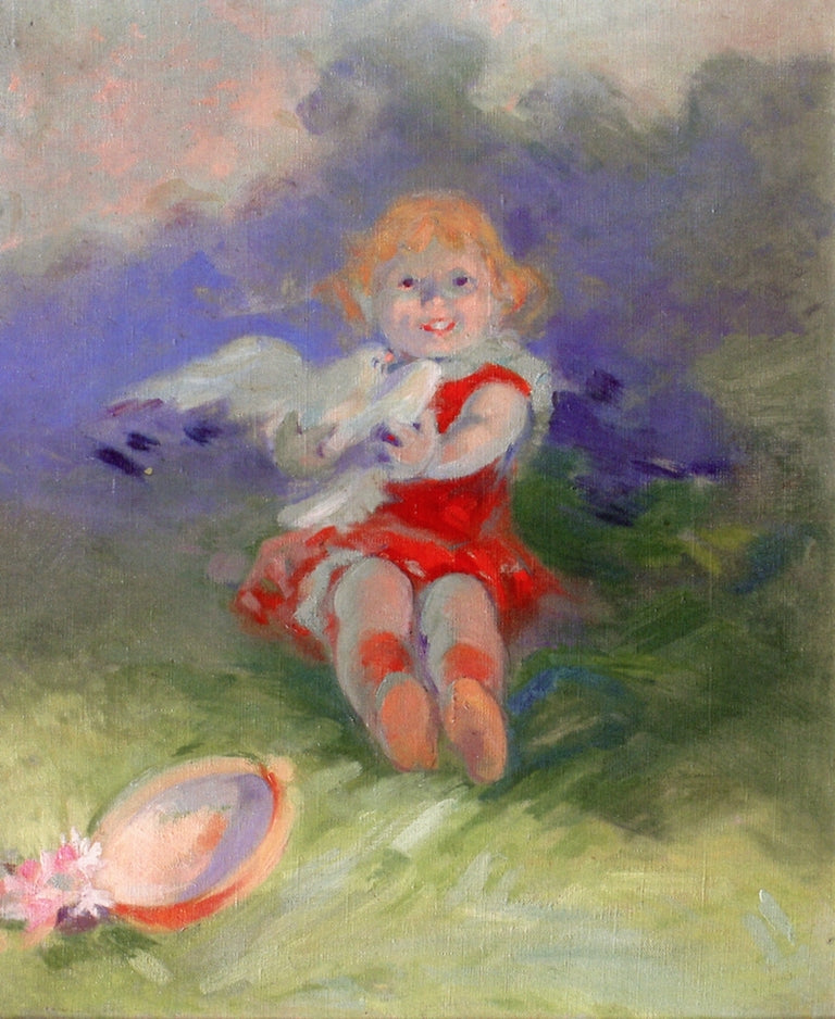 Little Girl with Bird, vintage artwork by Jules Cheret, 12x8" (A4) Poster