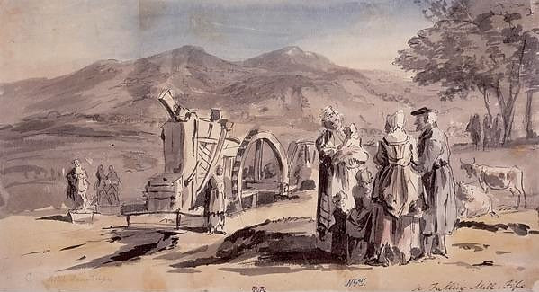 Fulling Mill, Fife, vintage artwork by Paul Sandby , R.A., 12x8" (A4) Poster