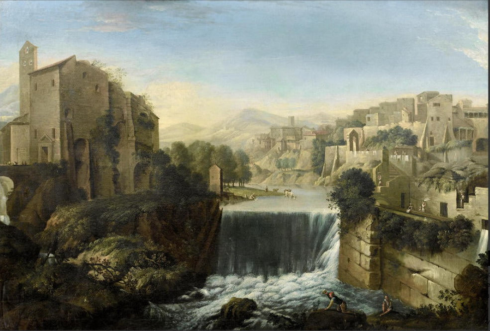The Aniene Waterfall, Tivoli, vintage artwork by Attributed to Paolo Anesi, 12x8" (A4) Poster