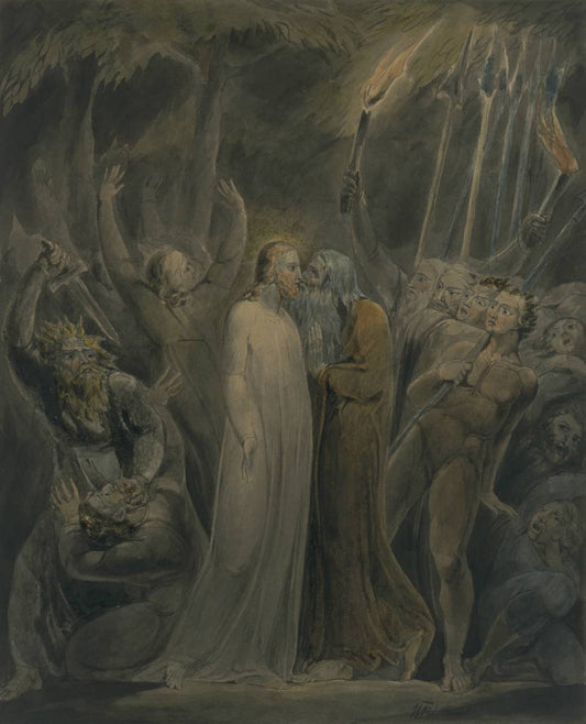 Judas Betrays Him, vintage artwork by William Blake, 12x8" (A4) Poster