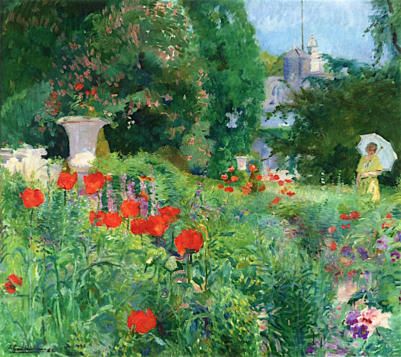 Elegant Lady in a Field of Poppies, vintage artwork by Ernest Jean Joseph Godfrinon, 12x8" (A4) Poster