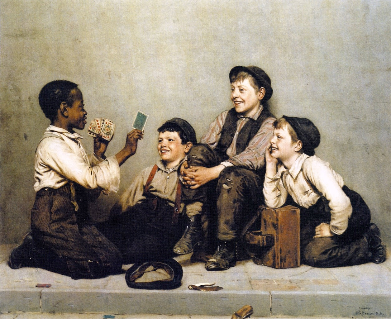 A Card Trick, vintage artwork by John George Brown, 12x8" (A4) Poster