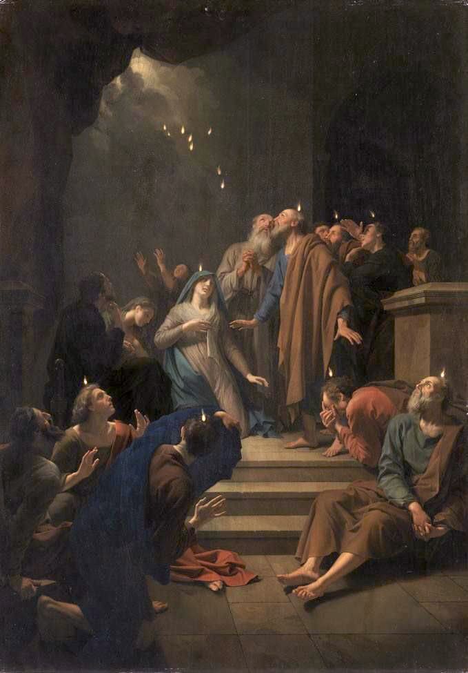 Outpouring of the Holy Spirit, vintage artwork by Adriaen van der Werff, 12x8" (A4) Poster
