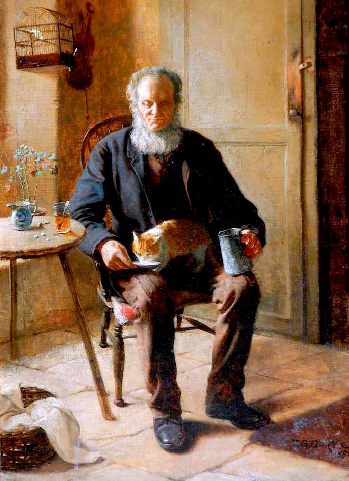 Man Feeding His Cat, vintage artwork by Thomas Bowman Garvie, 12x8" (A4) Poster