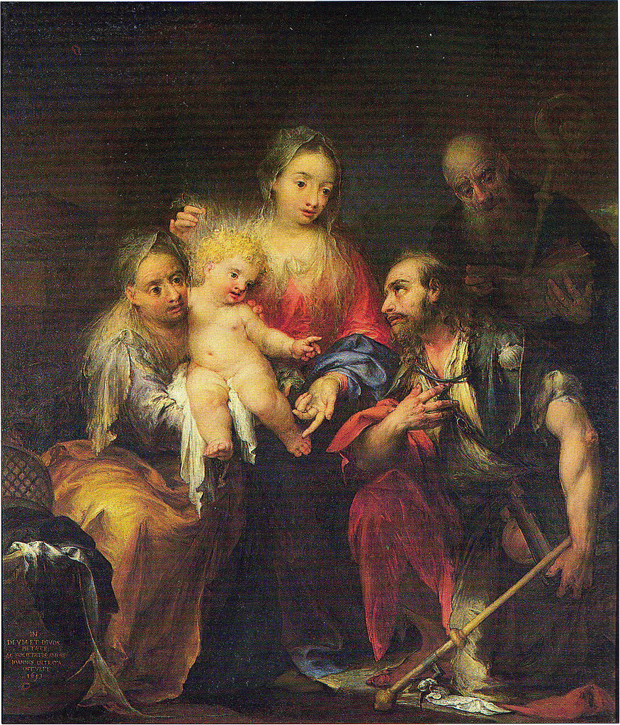 The Virgin and Child with Sts. Anna, James and Benedicts, vintage artwork by Andrea Celesti, 12x8" (A4) Poster