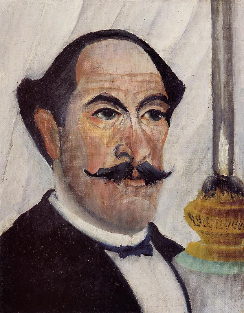 Self Portrait with a Lamp, vintage artwork by Henri Rousseau, 12x8" (A4) Poster