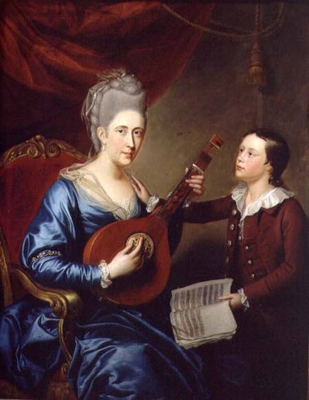 Mrs Joseph Bird with her son, vintage artwork by British School 18th Century - Unknown, 12x8" (A4) Poster