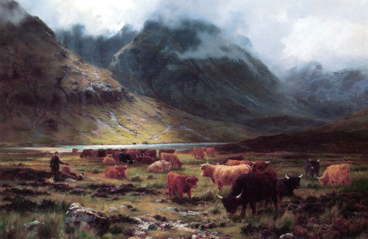 Highland Cattle in a Glen by Louis Bosworth Hurt,A3(16x12")Poster