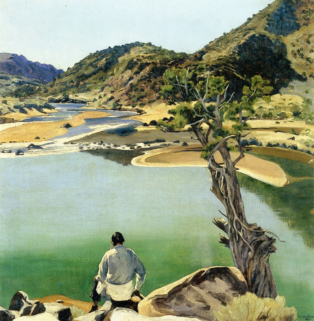 Mirrored Lake Desert, vintage artwork by Walter Ufer, 12x8" (A4) Poster