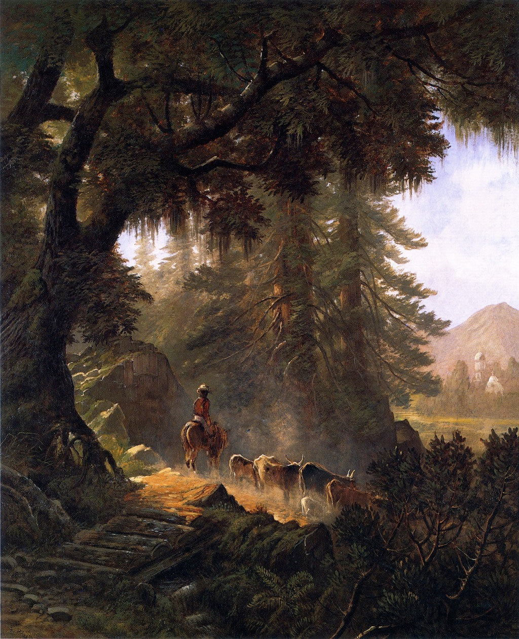 Cattle Drive near the Mission, vintage artwork by Edwin Deakin, 12x8" (A4) Poster