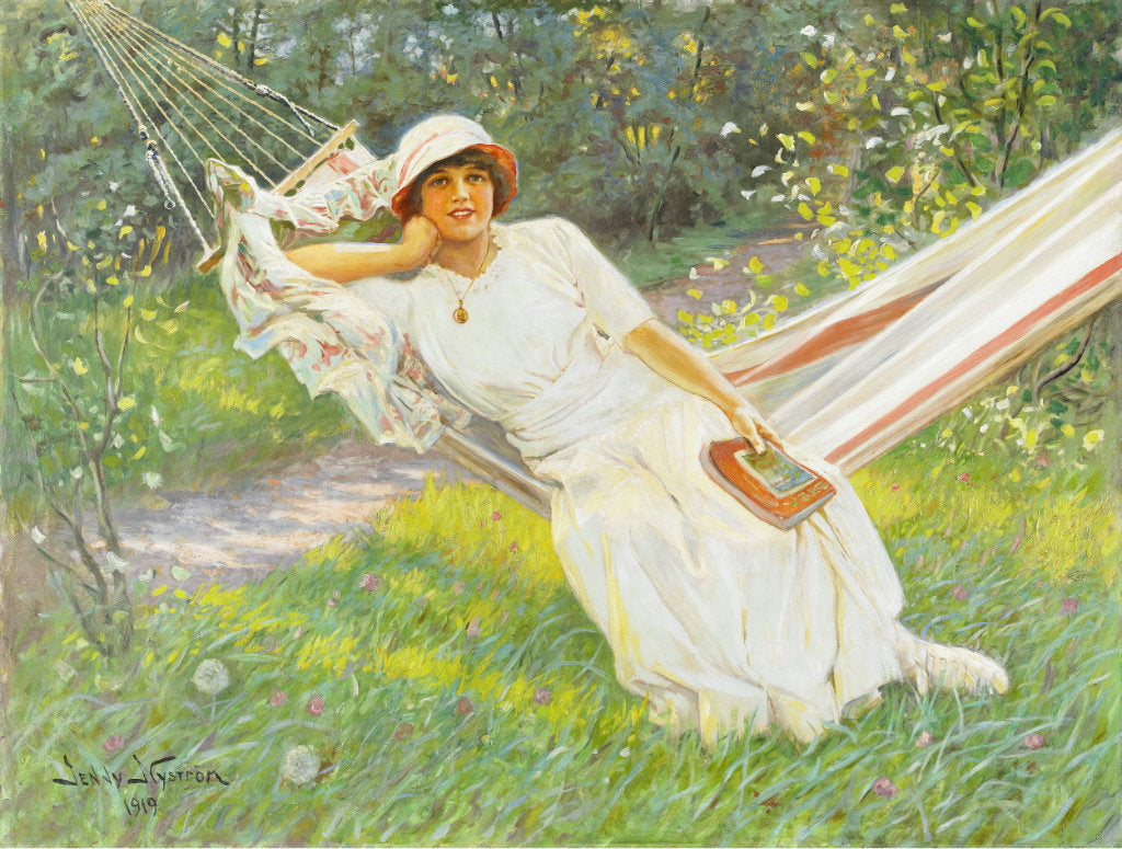 In the Hammock, vintage artwork by Jenny Nyström, 12x8" (A4) Poster