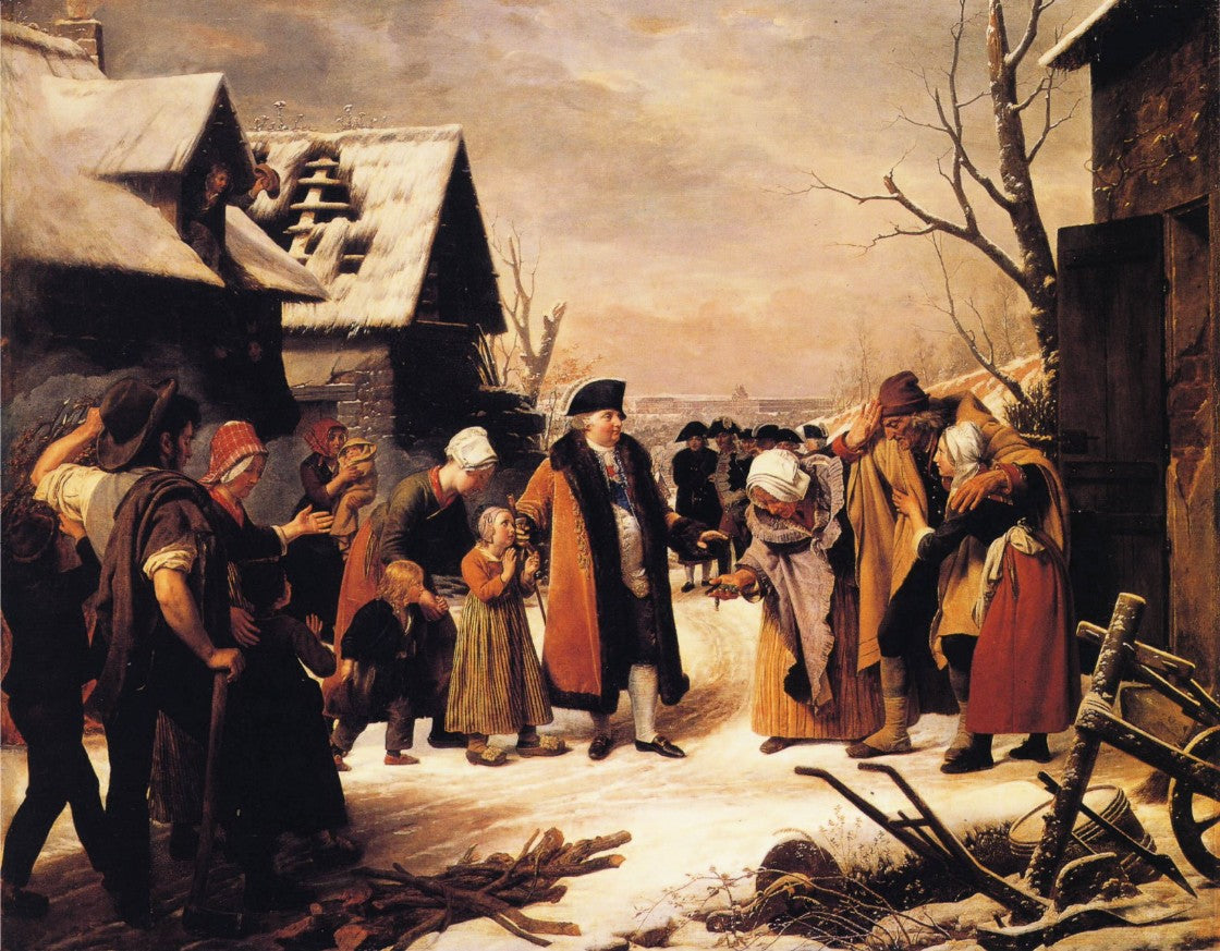 Louis XVI Distributing Alms to the Poor, vintage artwork by Louis Hersent, 12x8" (A4) Poster