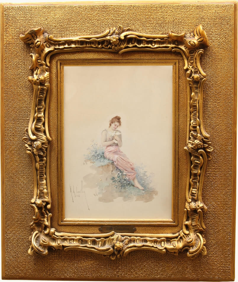 Girl Holding Dove, vintage artwork by Lois Robert De Cuvillon, 12x8" (A4) Poster