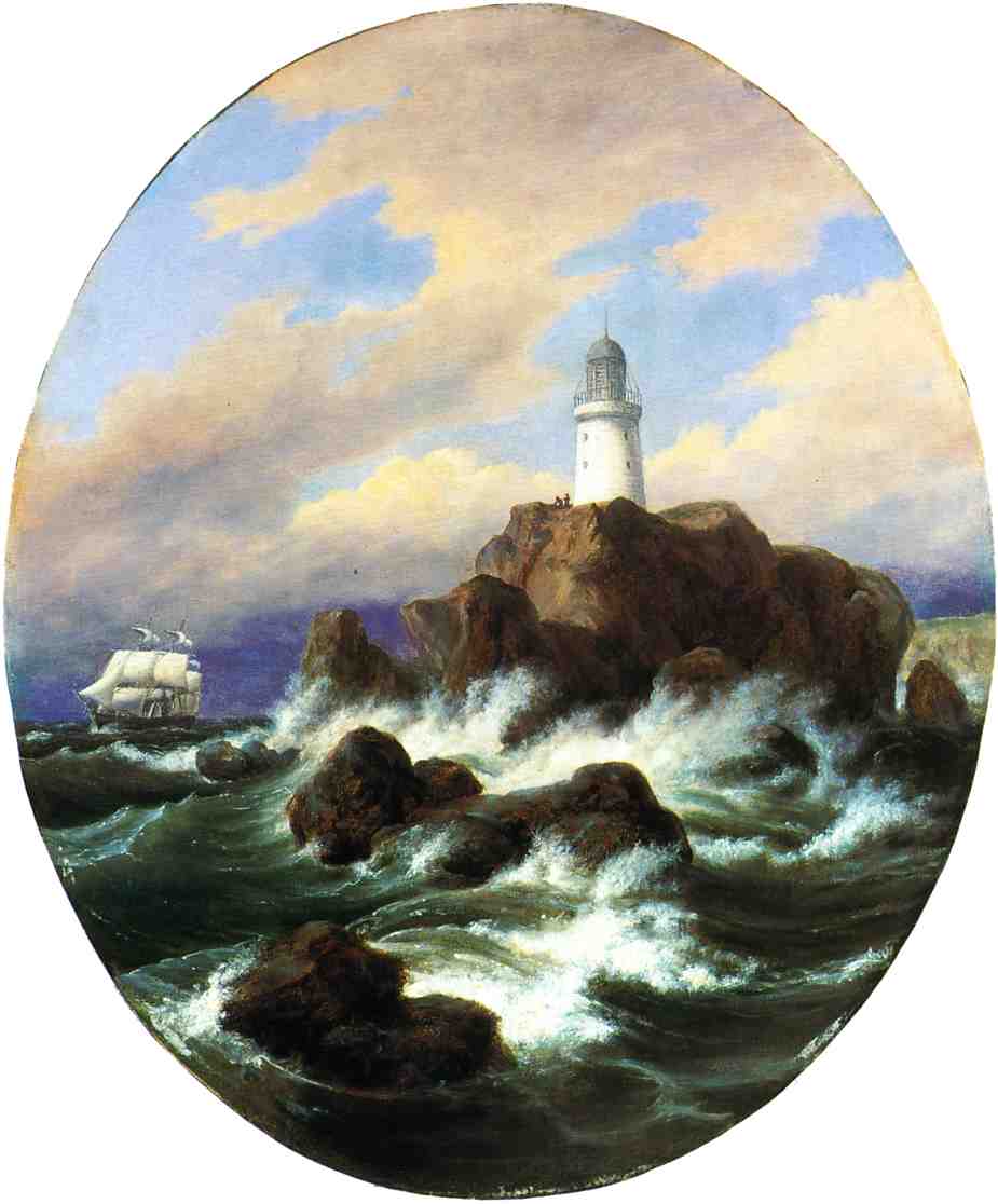 Longships Lighthouse, Land's End, vintage artwork by Thomas Birch, 12x8" (A4) Poster