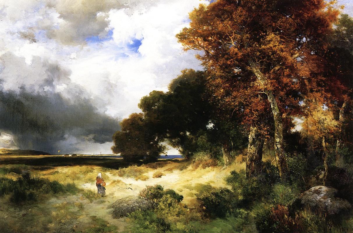 Autumn, Peconic Bay, Long Island, vintage artwork by Thomas Moran, 12x8" (A4) Poster