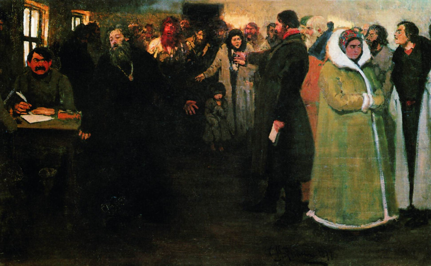 At the Local Adminsitration, vintage artwork by Ilia Efimovich Repin, 12x8" (A4) Poster