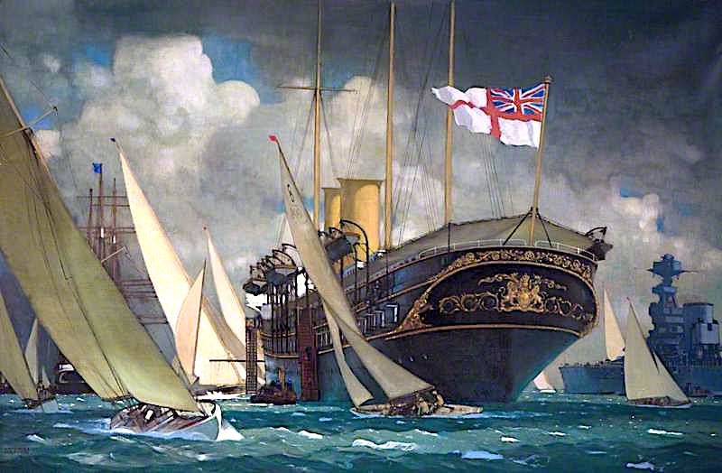 Royal Yacht at Cowes, vintage artwork by Kenneth Denton Shoesmith, 12x8" (A4) Poster