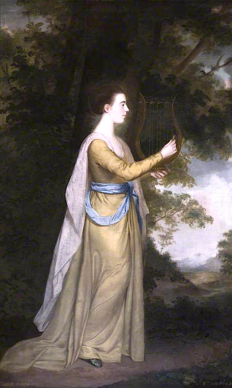 Elizabeth Delaval, Later Lady Audley, Playing a Lyre in a Landscape, vintage artwork by William Bell, 12x8" (A4) Poster
