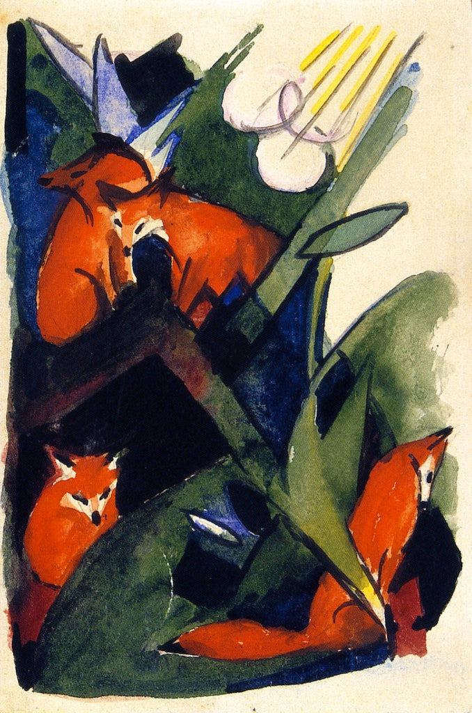 Four Foxes, vintage artwork by Franz Marc, 12x8" (A4) Poster
