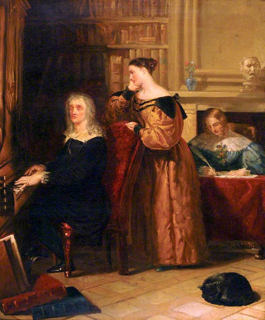 Milton and His Daughters at the Organ, vintage artwork by Benjamin Robert Haydon, 12x8" (A4) Poster