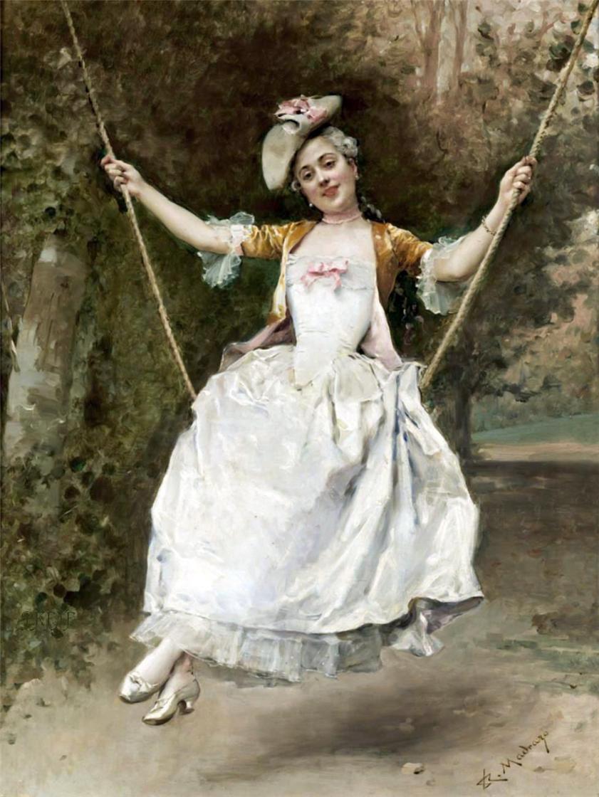 Girl on a Swing, vintage artwork by Raimundo de Madrazo y Garreta, 12x8" (A4) Poster