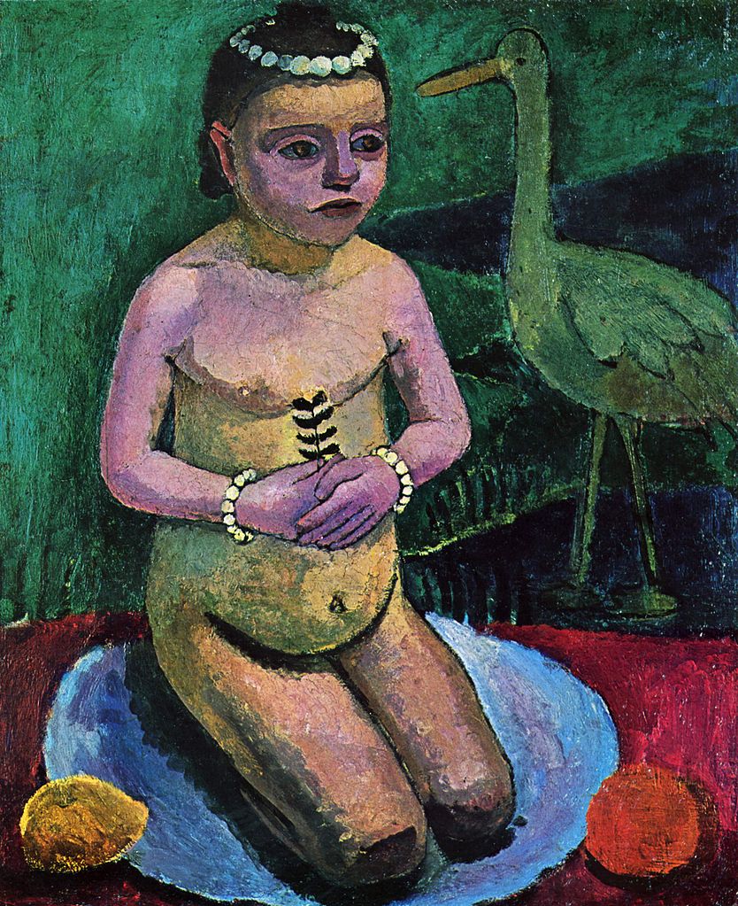 Girl with Stork, vintage artwork by Paula Modersohn-Becker, 12x8" (A4) Poster