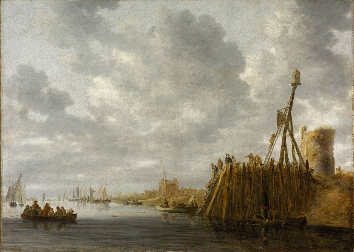 Harbor Scene with a Watchtower and Beacon, vintage artwork by Jan van Goyen, 12x8" (A4) Poster