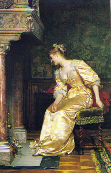 At the Fireplace, vintage artwork by Władysław Czachórski, 12x8" (A4) Poster